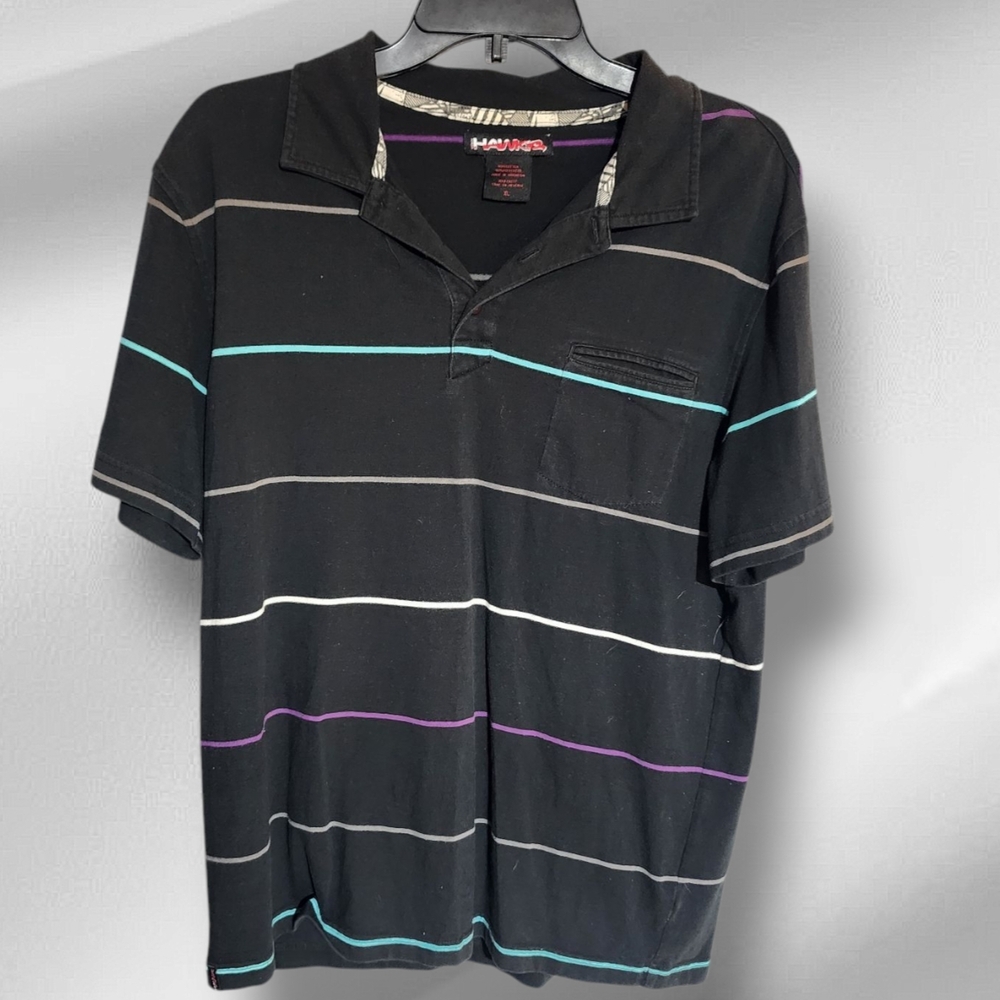 Hanes Men's Black Striped Polo Shirt
